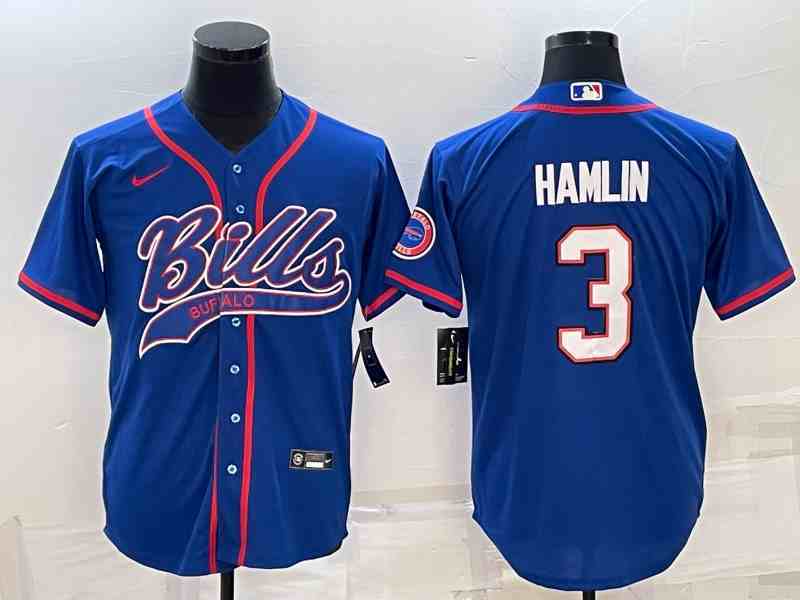 Men's Buffalo Bills #3 Damar Hamlin Blue Stitched Cool Base Nike Baseball Jersey