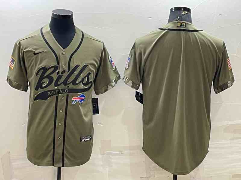 Men's Buffalo Bills Blank Olive Salute to Service Cool Base Stitched Baseball Jersey