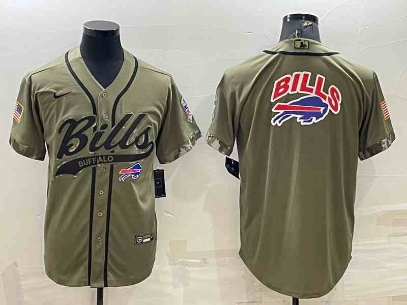 Men's Buffalo Bills Olive Salute to Service Team Big Logo Cool Base Stitched Baseball Jersey