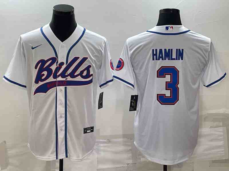 Men's Buffalo Bills #3 Damar Hamlin Gray With Patch Cool Base Stitched Baseball Jersey