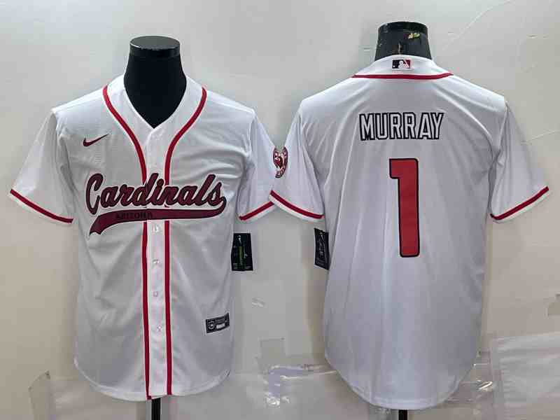 Men's Arizona Cardinals #1 Kyler Murray White With Patch Cool Base Stitched Baseball Jersey