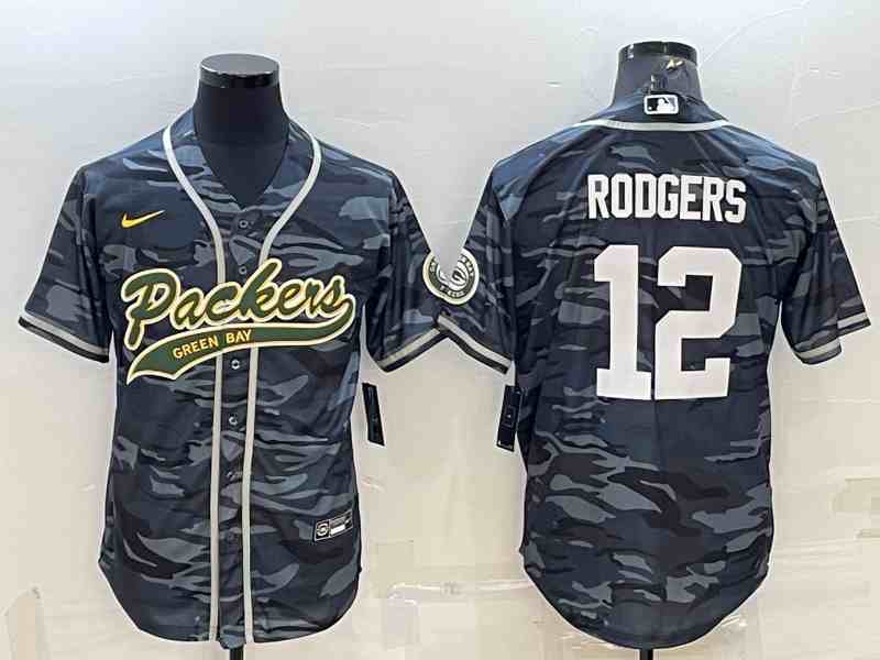 Men's Green Bay Packers #12 Aaron Rodgers Grey Camo With Patch Cool Base Stitched Baseball Jersey