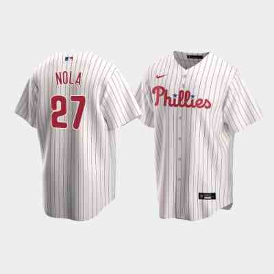 Men Philadelphia Phillies #27 Aaron Nola White Replica Home Jersey