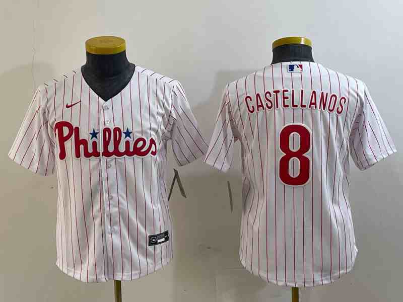 Youth Philadelphia Phillies #8 Nick Castellanos White Cool Base Jersey