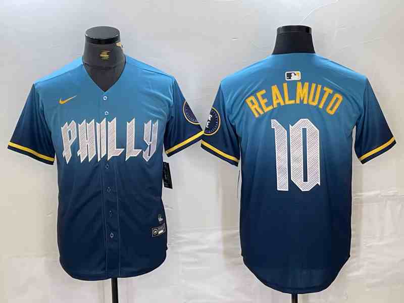 Men's Philadelphia Phillies #10 J.T. Realmuto Blue 2024 City Connect Limited Stitched Jersey