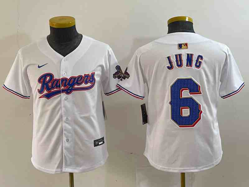 Youth  Texas Rangers #6 Josh Jung White 2023 World Series Champions Cool Base Jersey