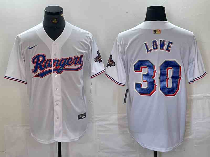 Men's Texas Rangers #30 Nathaniel Lowe Number White 2024 Gold Collection Limited Cool Base Jerseys