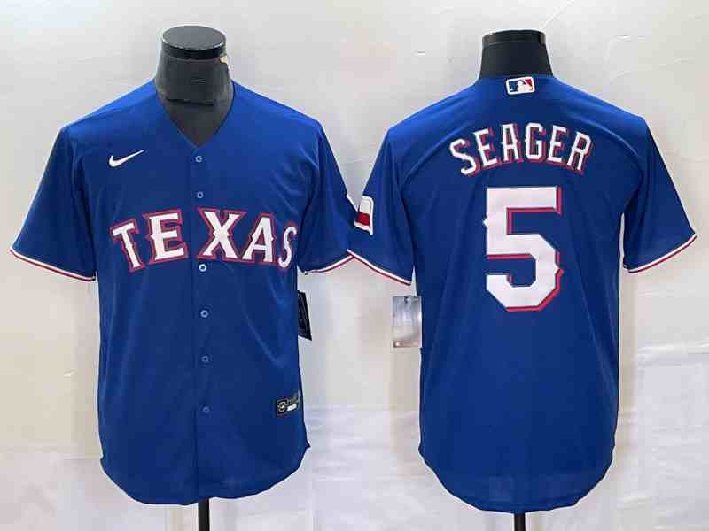 Men's Texas Rangers #5 Corey Seager Royal With Patch Cool Base Stitched Baseball Jersey
