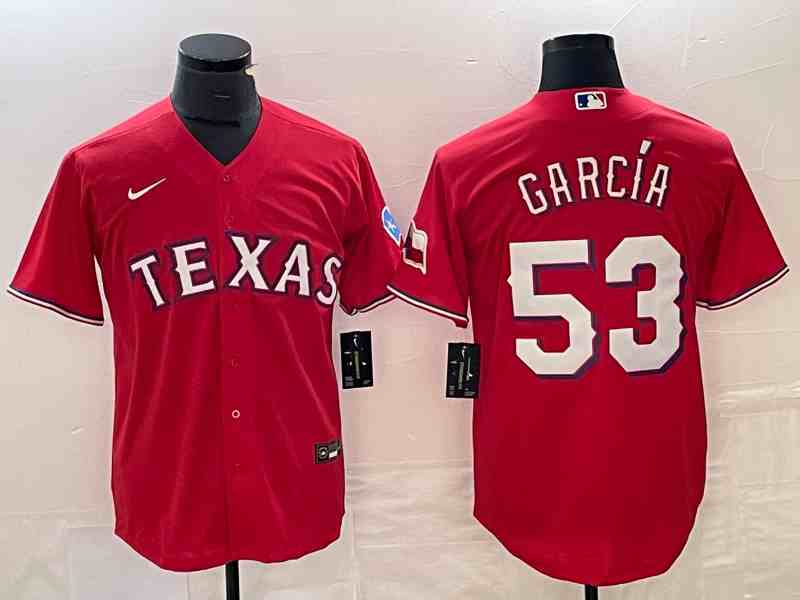 Men's Texas Rangers #53 Adolis García Red With Patch Cool Base Stitched Baseball Jersey