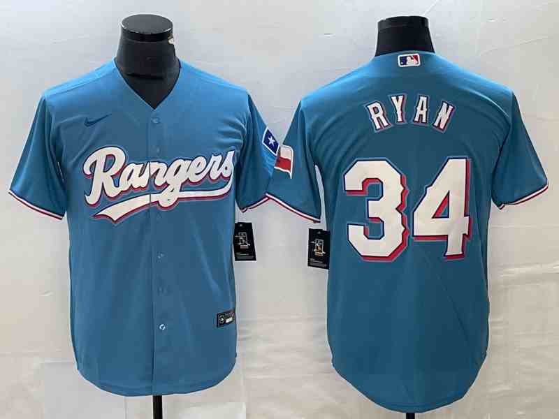 Men's Texas Rangers #34 Nolan Ryan Blue Cool Base Stitched Baseball Jersey
