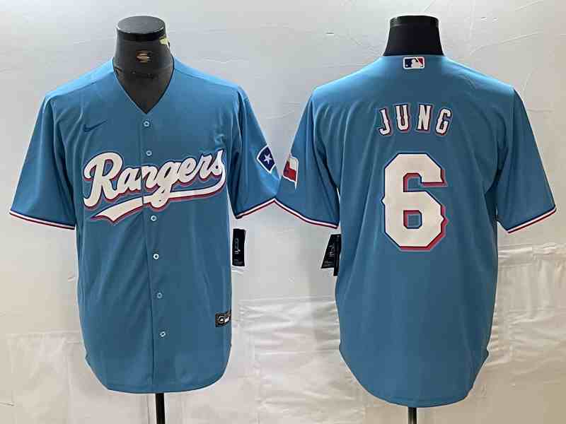Men's Texas Rangers #6  Josh Jung Blue Cool Base Stitched Baseball Jersey