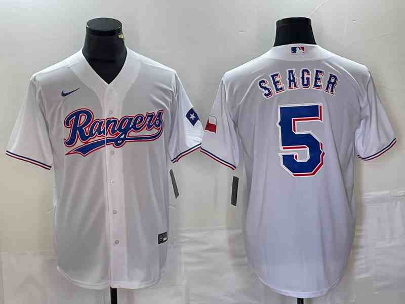 Men's Texas Rangers #5 Corey Seager White Cool Base Stitched Baseball Jersey