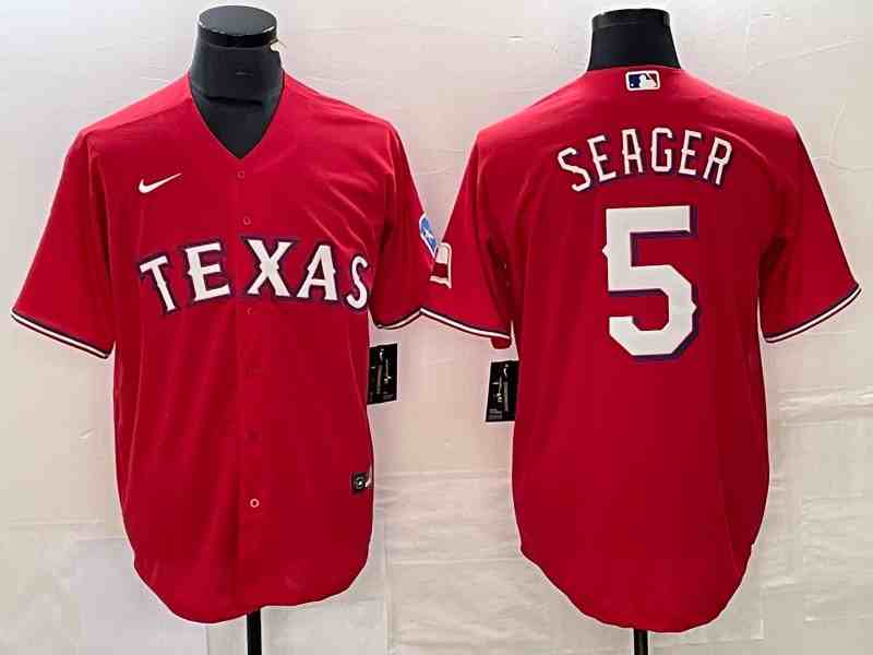 Men's Texas Rangers #5 Corey Seager Red Cool Base Stitched Baseball Jersey
