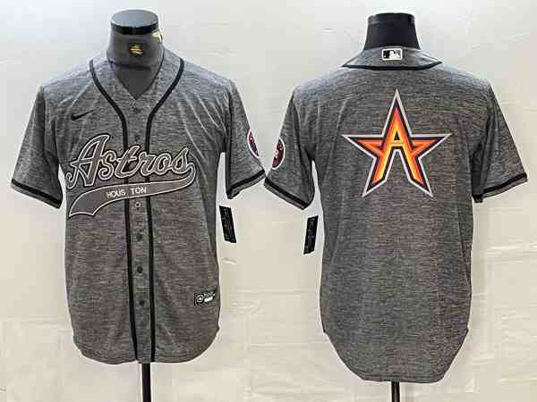 Men's Houston Astros Gray Team Big Logo With Patch Cool Base Stitched Baseball Jersey