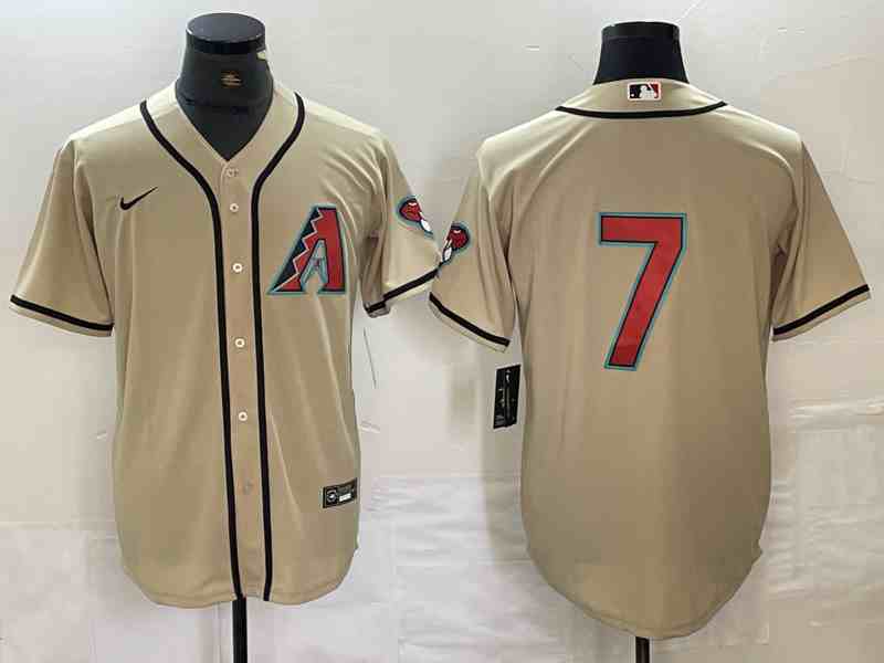 Men's Arizona Diamondbacks #7 Corbin Carroll Cream Stitched Cool Base Nike Jersey