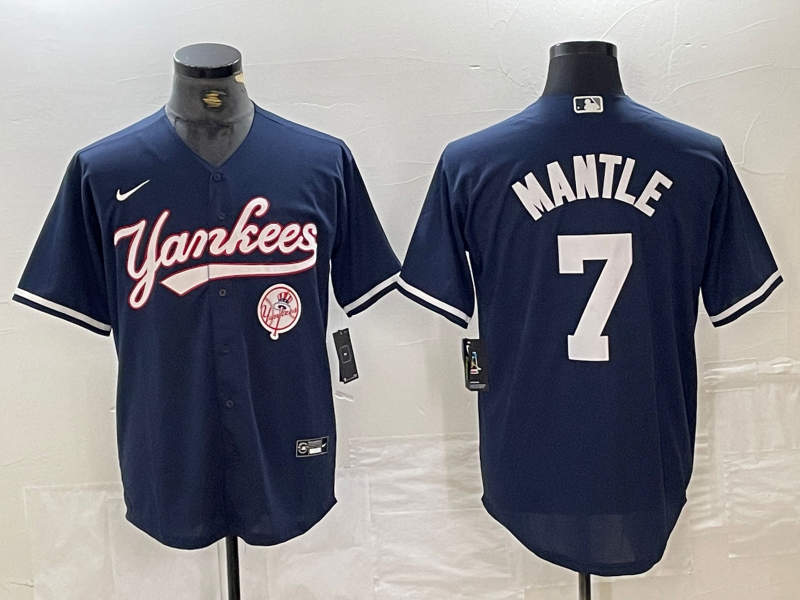Men's New York Yankees #7 Mickey Mantle Navy With Patch Cool Base Stitched Baseball Jersey