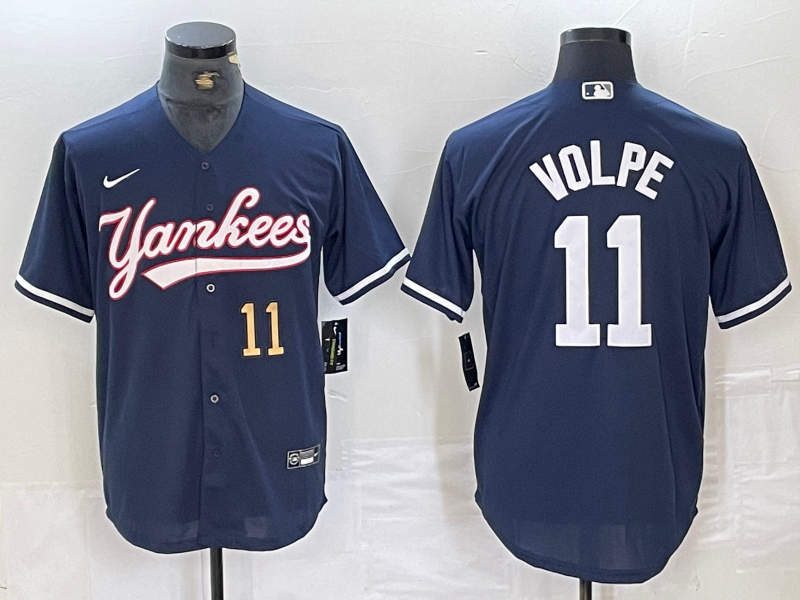 Men's New York Yankees #11 Anthony Volpe Number Navy Cool Base Stitched Baseball Jersey