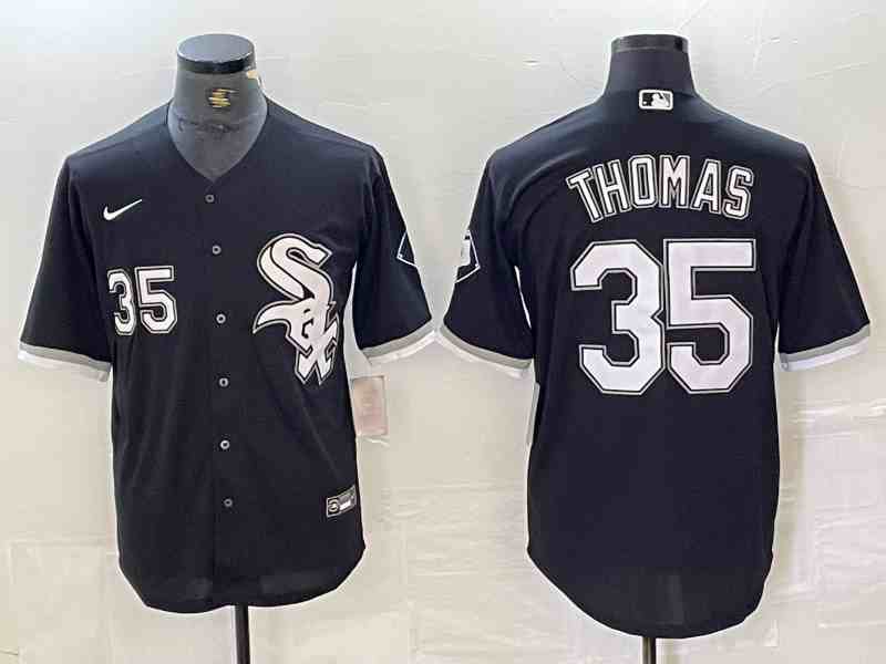 Men's Chicago White Sox #35 Frank Thomas Black Cool Base Stitched Jersey