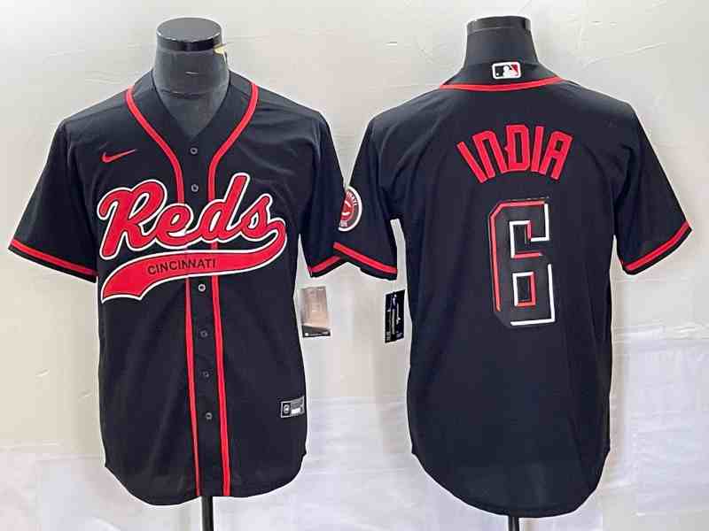 Men's Cincinnati Reds #6 Jonathan India Black 2023 City Connect Cool Base Stitched Baseball Jersey