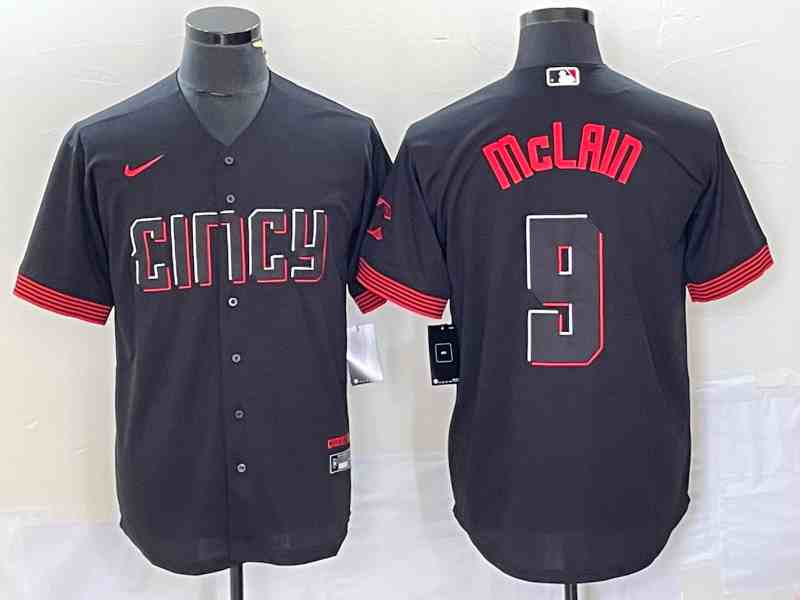 Men's Cincinnati Reds #9 Matt McLain Black 2023 City Connect Cool Base Stitched Baseball Jersey