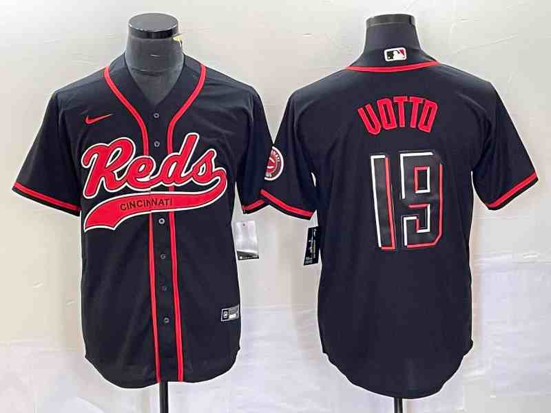 Men's Cincinnati Reds #19 Joey Votto Black 2023 City Connect Cool Base Stitched Baseball Jersey