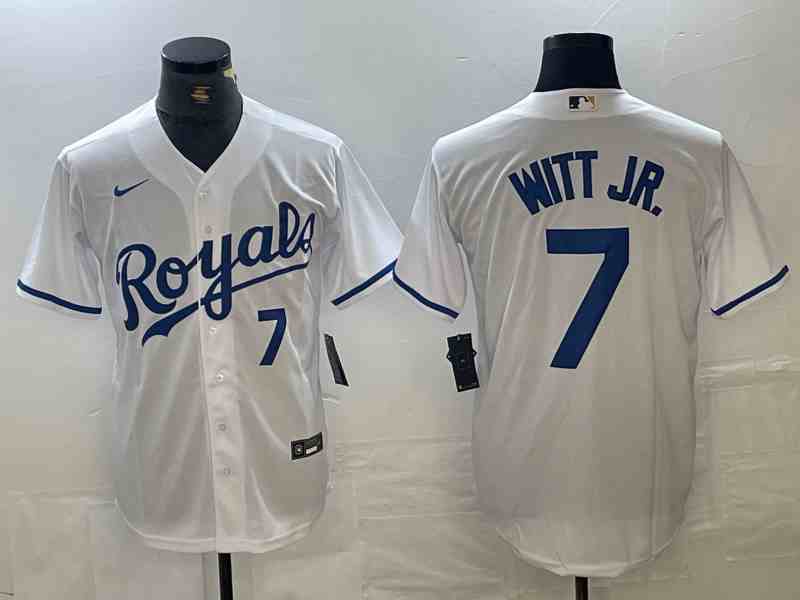 Men's Kansas City Royals #7 Bobby Witt Jr Number White Cool Base Stitched MLB Jersey