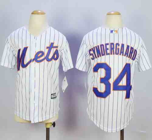 Mets #34 Noah Syndergaard White(Blue Strip) Home Cool Base Stitched Youth Baseball Jersey