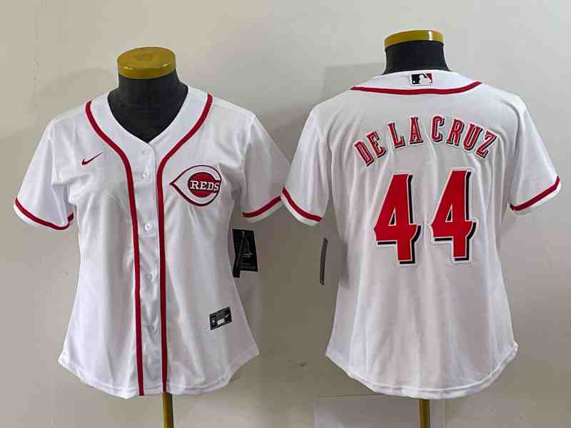Youth Cincinnati Reds #44 Elly De La Cruz  White With Patch Cool Base Stitched Jersey