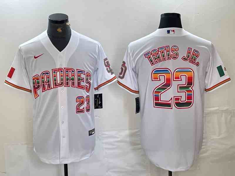 Men's San Diego Padres #23 Fernando Tatis Jr Mexico White Cool Base Stitched Baseball Jersey