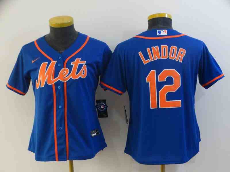 Women's New York Mets #12 Francisco Lindor Blue Cool Base Stitched MLB Jersey(Run Small)