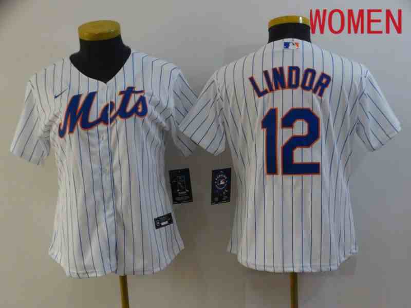 Women's New York Mets #12 Francisco Lindor White Cool Base Stitched MLB Jersey(Run Small)