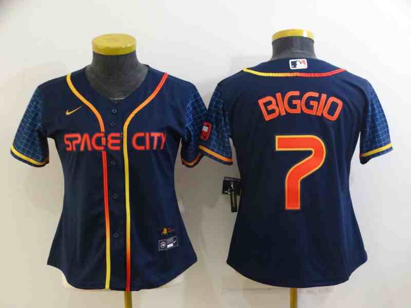 Youth Houston Astros #7  Craig Biggio  Navy Blue City Connect Cool Base Stitched Jersey