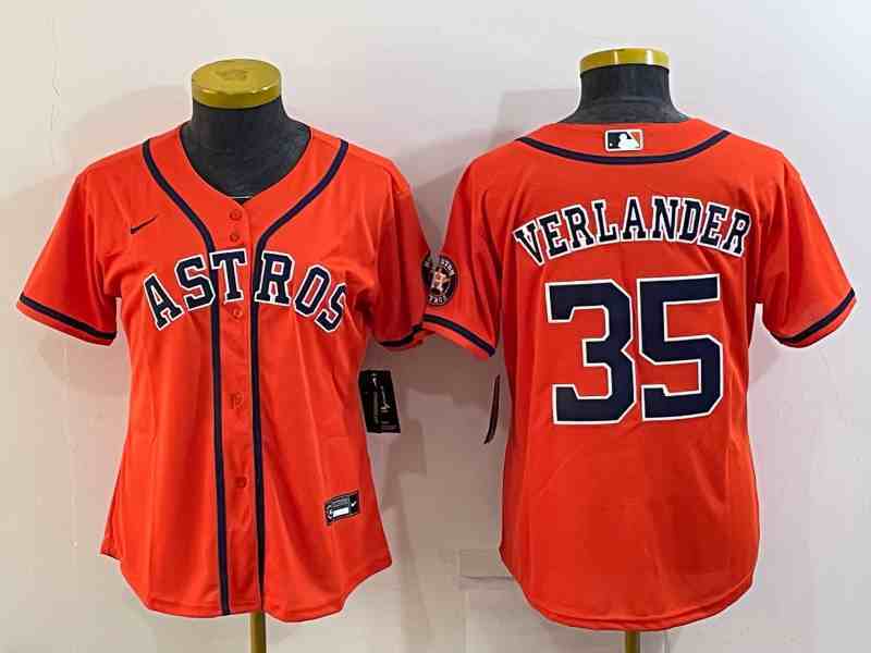 Youth Houston Astros #35  Justin Verlander Orange Stitched MLB Cool Base Nike Jersey