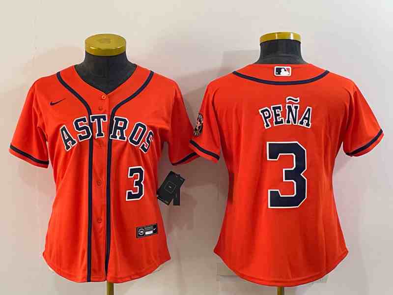 Youth Houston Astros #3 Jeremy Pena Orange Stitched MLB Cool Base  Jersey (2)