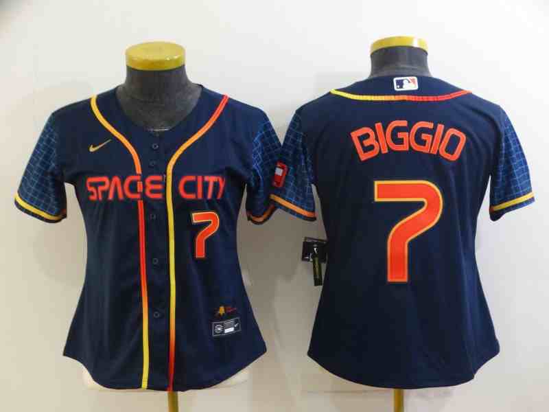 Youth Houston Astros #7  Craig Biggio  Navy Blue City Connect Cool Base Stitched Jersey 1