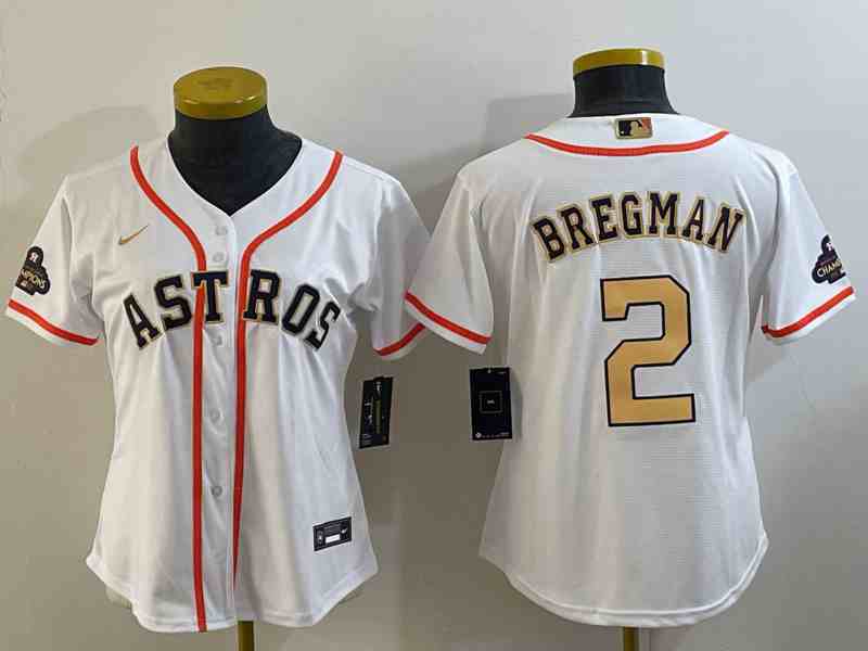 Youth  Houston Astros #2 Alex Bregman 2023 White Gold World Serise Champions Patch Cool Base Stitched Jersey