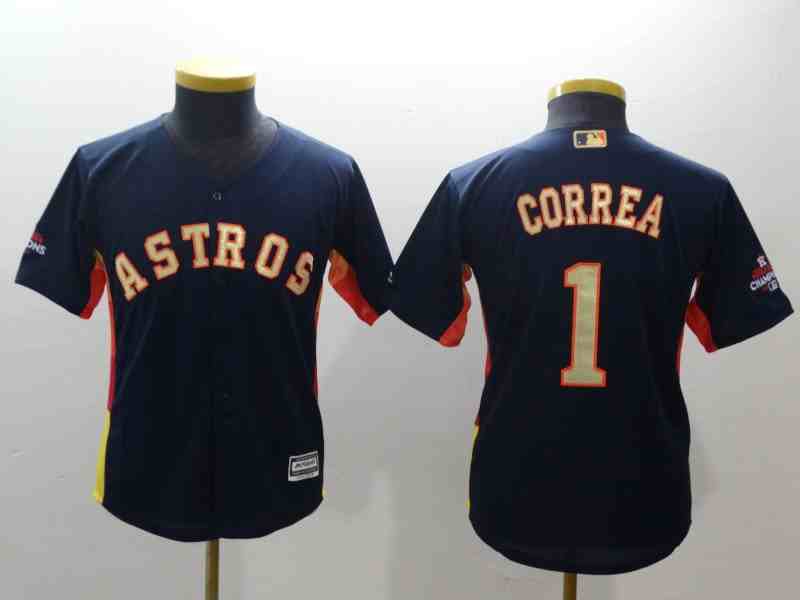 Youth Houston Astros #1  Carlos Corre Blue Gold version MLB Jerseys