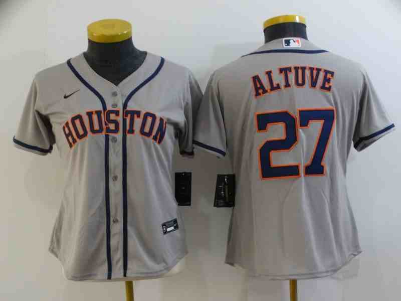 Youth Houston Astros #27 Jose Altuve Grey With Patch Stitched MLB Cool Base Nike Jersey