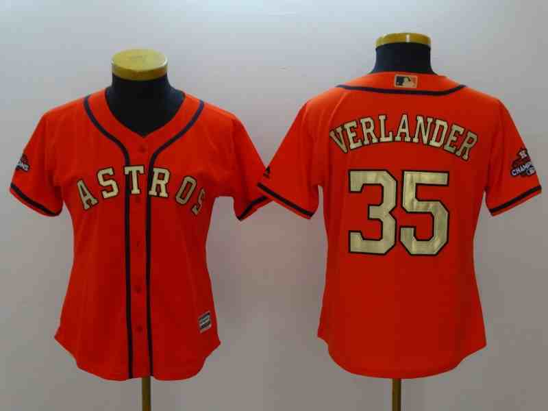 Youth Houston Astros #35  Justin Verlander Orange Gold version MLB Jerseys