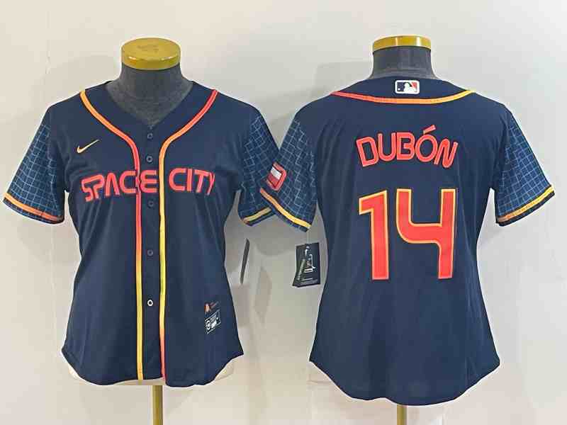 Youth Houston Astros #14 Mauricio Dubon 2022 Navy Blue City Connect Cool Base Stitched Jersey