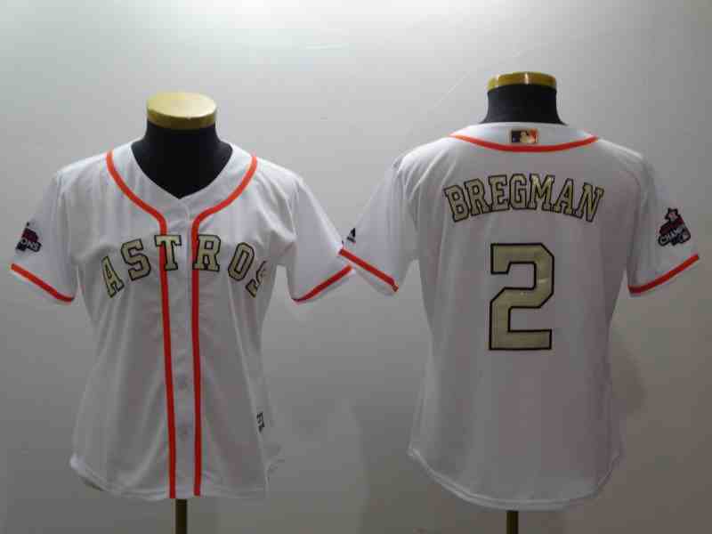 Youth Houston Astros #2 Alex Bregman White Gold version MLB Jerseys