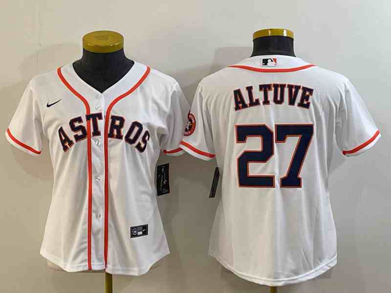 Youth Houston Astros #27 Jose Altuve White Stitched MLB Cool Base Nike Jersey