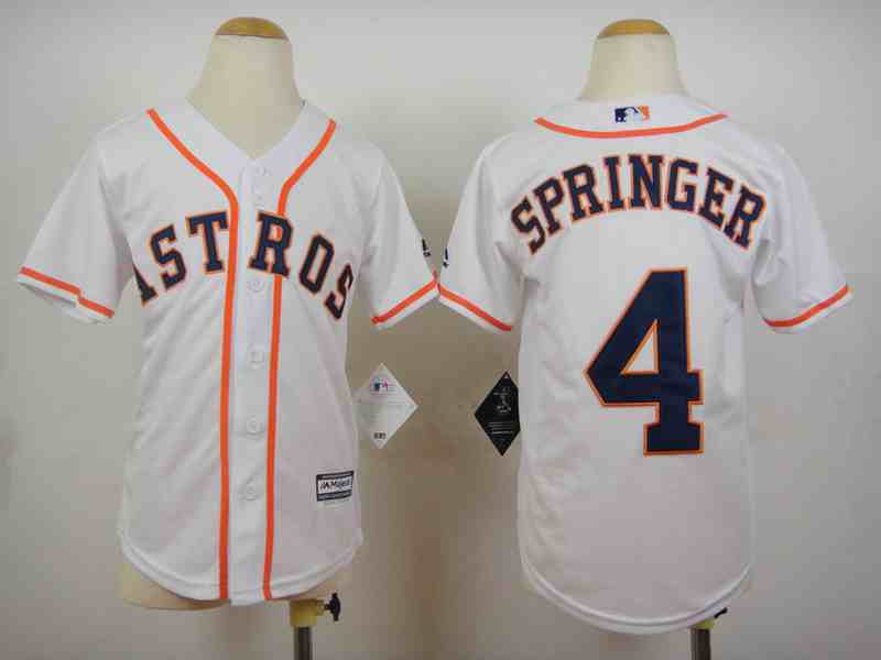 Youth Houston Astros #4 George Springer White Youth New Cool Base Jersey