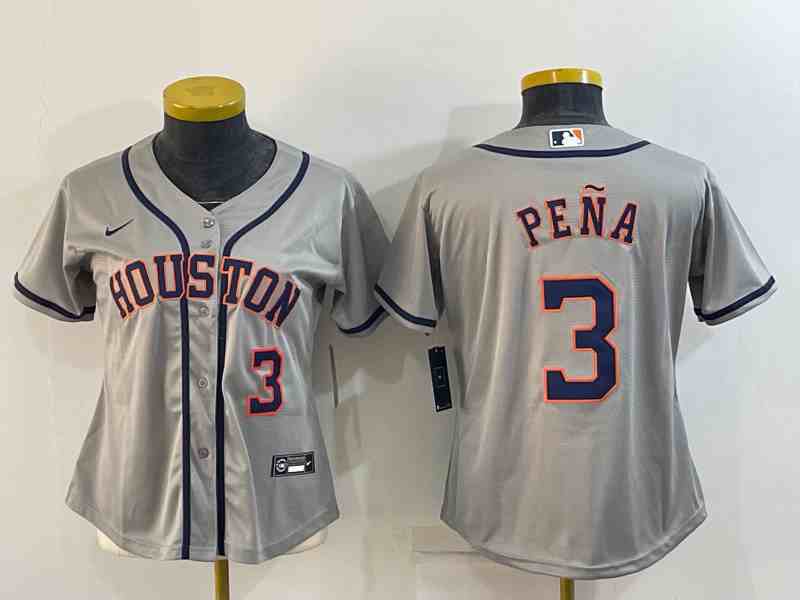 Youth Houston Astros #3 Jeremy Pena Grey With Patch Stitched MLB Cool Base Nike Jersey1