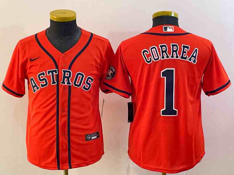 Youth Houston Astros #1 Carlos Corre Orange Stitched MLB Cool Base Nike Jersey