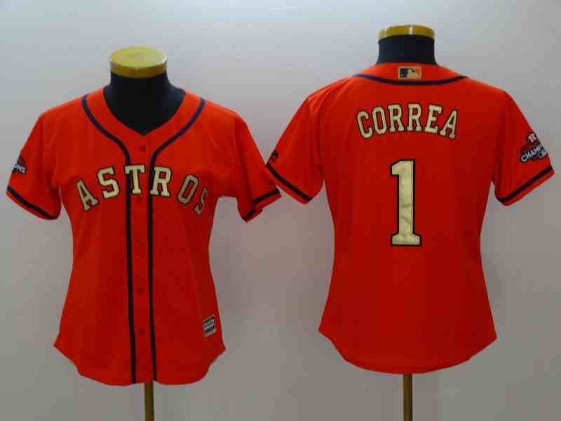 Youth Houston Astros #1 Carlos Corre Orange Gold version MLB Jerseys