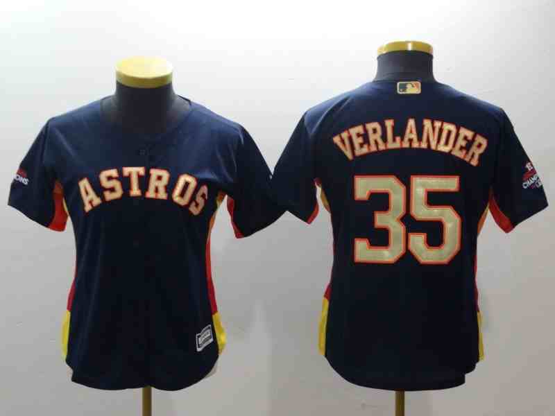 Youth Houston Astros #35  Justin Verlander Blue Gold version MLB Jerseys