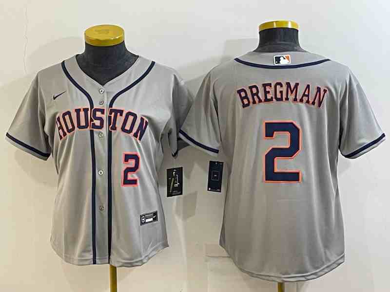 Youth Houston Astros #2  Alex Bregman Grey With Patch Stitched MLB Cool Base Nike Jersey1