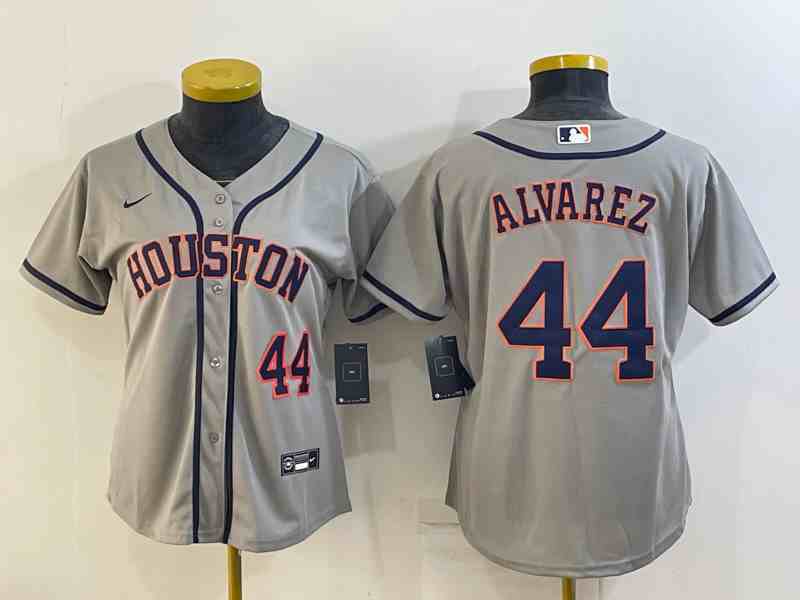 Youth Houston Astros #44 Yordan Alvarez Grey With Patch Stitched MLB Cool Base Nike Jersey1