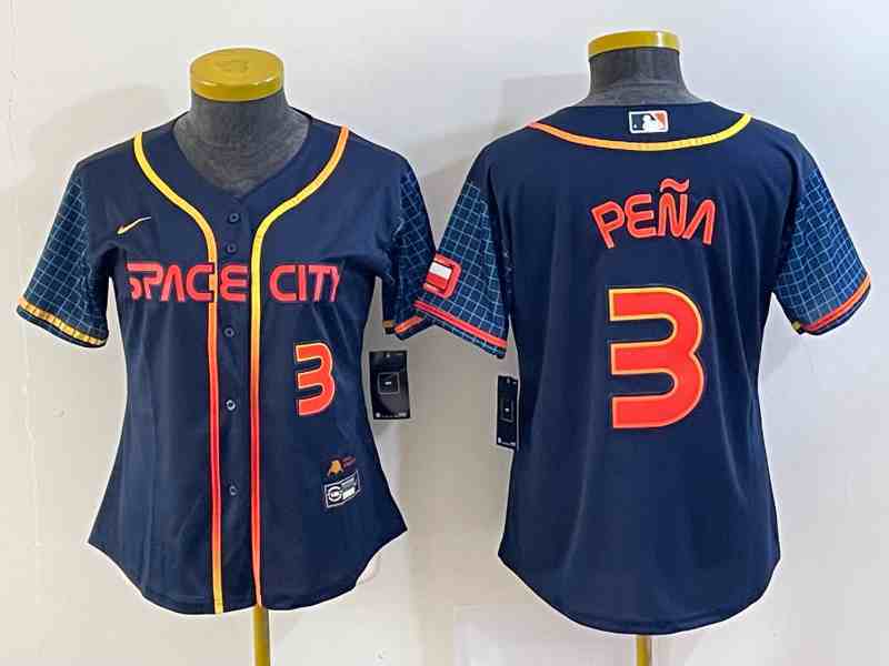 Youth Houston Astros #3 Jeremy Pena 2022 Navy Blue City Connect Cool Base Stitched Jersey 1